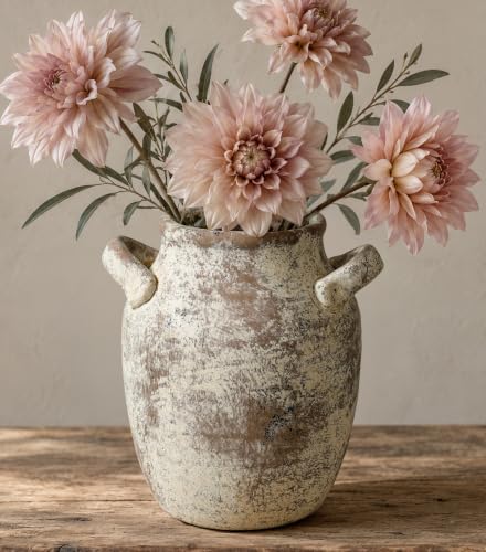 DREAMLOOM Ceramic Flower Vase Home Decor with Handles, 7.2 Inch Table Vases Pottery Terracotta Farmhouse Rustic Room Decor, Flower Vases for Desk, Shelf, Living Room, Kitchen, Bedroom Decor Antique - color: Round-7.2" Terracotta