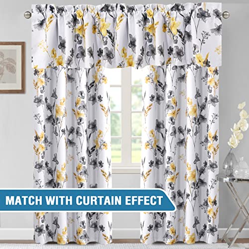 H.VERSAILTEX 100% Blackout Curtain Valances for Kitchen Windows 2 Panels Set Cattleya Floral Printed Leah Floral Thermal Insulated Rod Pocket Valances for Windows, 52" x 18", Grey/Yellow - color: Grey/Yellow, size: 52"W x 18"L (Pack of 2)