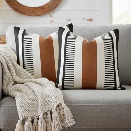 Decorative Striped Throw Pillow Cover 18x18 Black White & Brown - color: Black, size: 18" x 18" (Pack of 2)