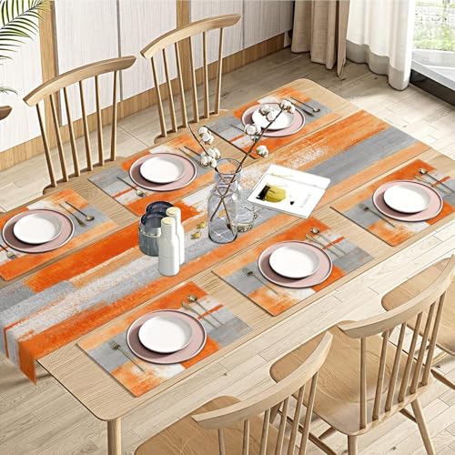 ArtSocket Table Runner and Placemats Set of 6, Abstract - color: Abstract Orange