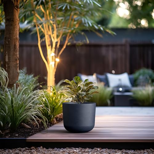 Kante Modern Home Minimalist 13.2" Dia Charcoal Concrete Capsule Planter
