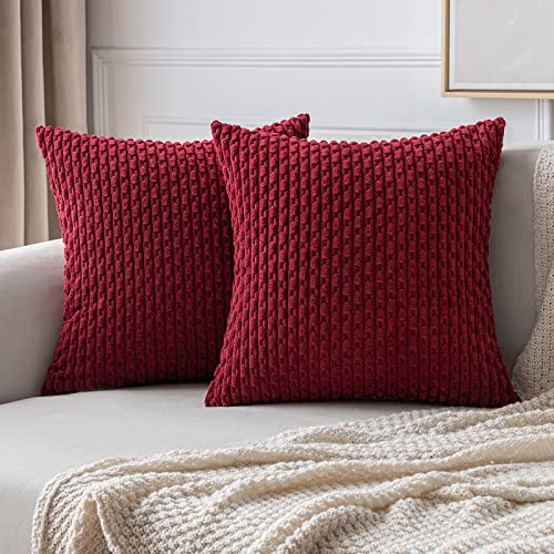 MIULEE Christmas Decorative Throw Pillow Covers 16x16 Burgundy Textured - color: Wine Red, size: 16" x 16" (Pack of 2)
