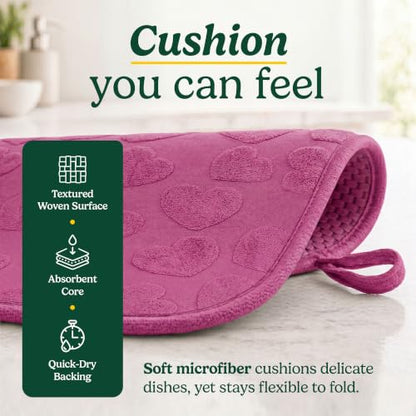 Cuisinart Dish Drying Mat for Kitchen Counter, 2Pack XL 18x24in, Microfiber - color: Hearts Pink