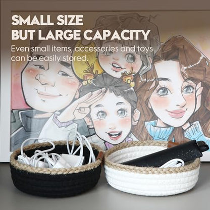 Sea Team 3-Pack Compact Nesting Woven Cotton Rope Storage Baskets, Black - color: Black & Jute