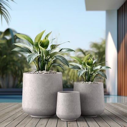 Kante Set of 3 CON Gray Concrete Curved Planters 16.5" 13" 9.4" Dia - color: Light Gray, size: Set of 3: 15.3" + 11.6" + 8.2" D