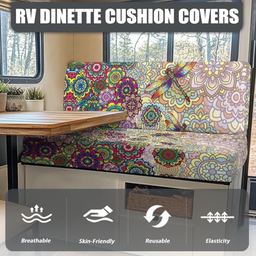 Bohon Mandala Dragonfly Print RV Dinette Cushion Covers 2 Pcs Comfortable Camper Cushion Slipcover Stretchable Loveseat Sofa Chair Cover Furniture Protector for RV Camper Car Bench - color: Bohon Mandala Dragonfly