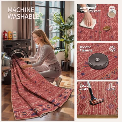 SERISSA 2x4 Washable Non-Slip Boho Runner Rug for Entryway - color: Red Ochre/Multi, size: 2' x 4' (Rectangular)