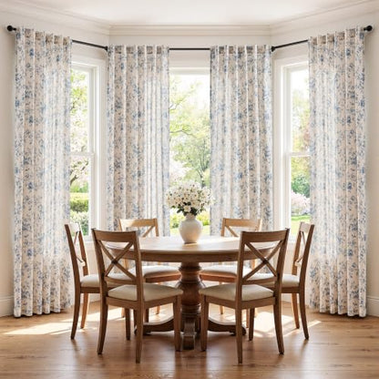jinchan Custom Size Curtain Blue Floral Linen Curtain Back Tab 1 Panel - color: Amlie Blue, size: Custom