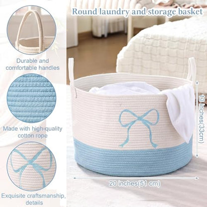 Honeydak Blue Laundry Basket Coquette Bow Hamper 13 x 20 Inches - color: Blue, size: 13 x 20 Inches