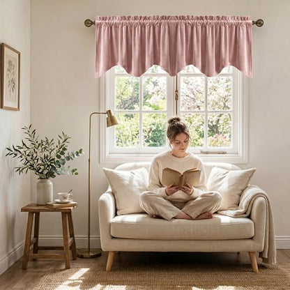StangH 4-Panel Set Velvet Window Valance, 52x18 Inch, Dusty Rose - color: Dusty Rose, size: 52"W x 18"L (Pack of 4)