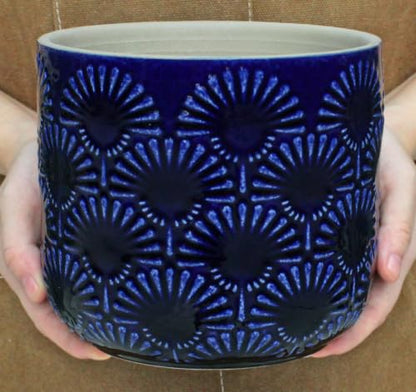 6.7" Modern Art Deco Ceramic Planter, Cobalt Blue Flower Pot Indoor/Outdoor - color: Blue