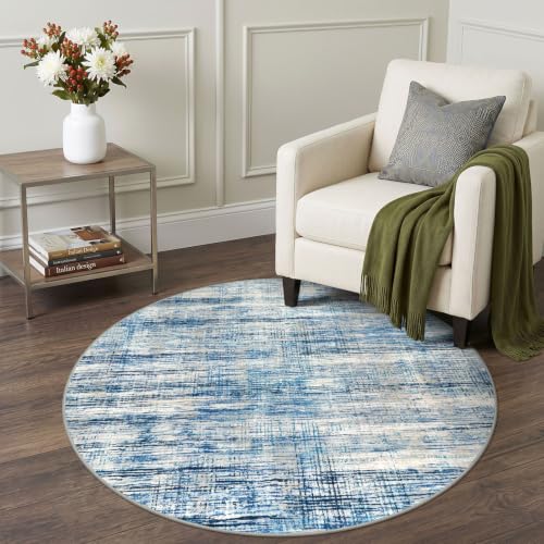 KOZYFLY Abstract Round Washable Rug 5Ft Kitchen Circle Rug Blue Beige - color: Blue Beige, size: 5' (Round)