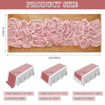Cheesecloth Table Runner, 10 Ft, Boho Rustic, Dusty Pink, 1 Pcs - color: Dusty Pink