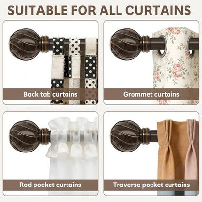 Brown Curtain Rods for Windows 48 to 84 Inch 7/8" Diameter - color: Brown, size: 36"-88"|1 Pack