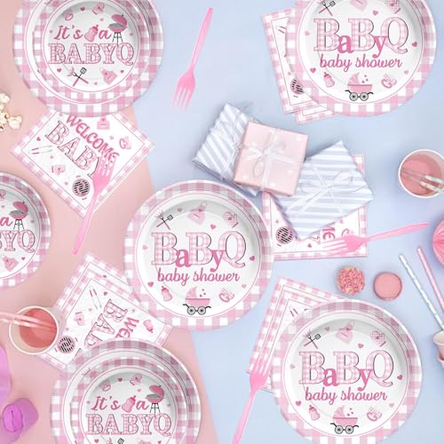 Grencian 96 Pcs BBQ Baby Shower Decorations for Girls, Serves 24 - style: Pink BBQ Kit