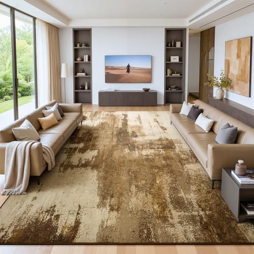 Merelax 9x12 Brown Extra Large Washable Area Rug Non-Slip Faux Wool Rug - color: Brown, size: 9' x 12'(108''x144'')