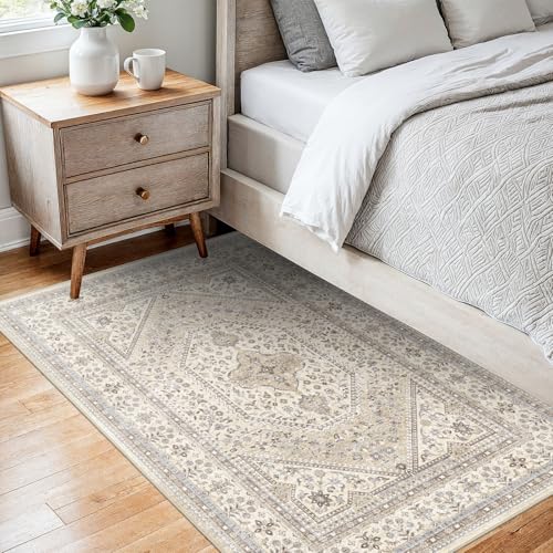 2x4 Washable Entryway Area Rug - Non-Slip Boho Throw Rugs Beige Gray - color: Beige/Gray, size: 2' x 4' (Rectangular)