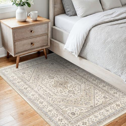 2x4 Washable Entryway Area Rug - Non-Slip Boho Throw Rugs Beige Gray - color: Beige/Gray, size: 2' x 4' (Rectangular)