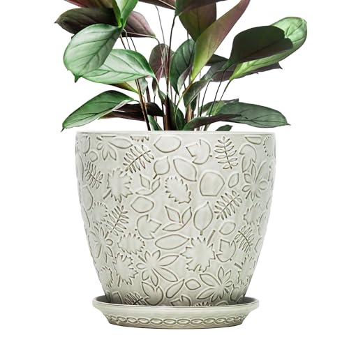 10inch Retro Ceramic Planter with Drainage Hole and Saucer for Multiple Plants, Indoor-Outdoor Garden Pots for Succulent, Orchid, and Flower (Fits Inner Pots Up to 9 Inch, Retro White) - color: Retro White, size: 10Inches