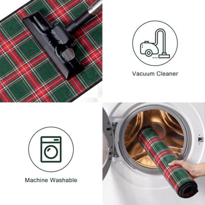 Dunzy 2 Pcs Red & Green Plaid Kitchen Mats Non-Slip Washable Runners - color: Red & Green
