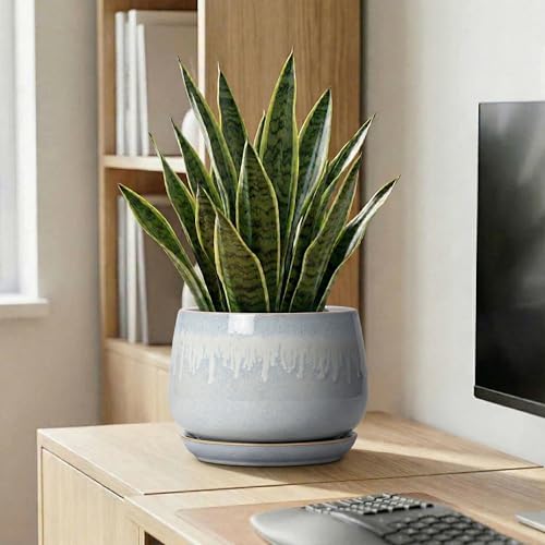 9 Inch Ceramic Pots for Plants, Indoor Plant Pots, Grey-White - size: 9 Inch, style: Grey-white