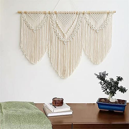 guzhiou Large Macrame Wall Hanging, Boho Woven Tapestry Decor Art, 43"x32" - color: Beige-Triangle