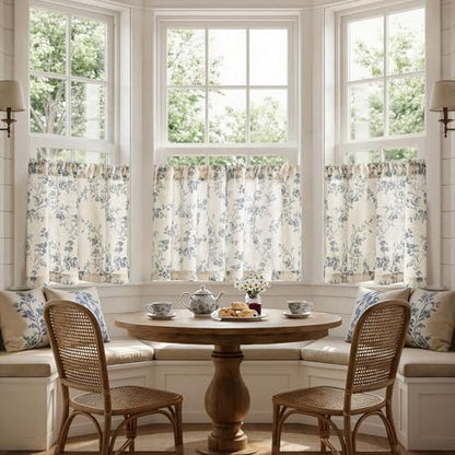 jinchan Floral Linen Kitchen Tier Curtains, 30 Inch, 2 Panels, Blue - color: Alisa Blue, size: 26"W x 30"L (Pack of 2)