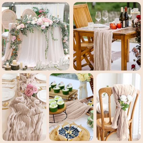 Cheesecloth Table Runner 10FT Nude Pink Boho Gauze Sheer Table Runners - color: Nude Pink, size: 1 Pack