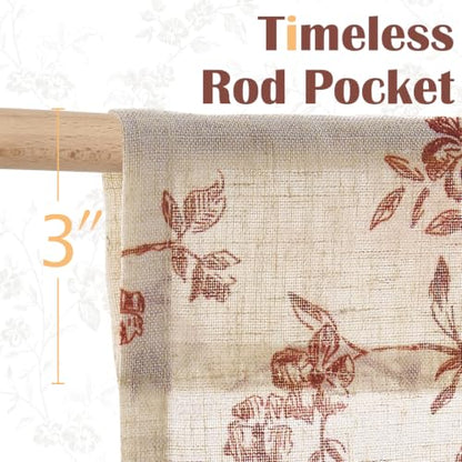 jinchan Floral Linen Kitchen Tier Curtains, 24 Inch, 2 Panels, Terracotta - color: Alisa Terracotta, size: 26"W x 24"L (Pack of 2)