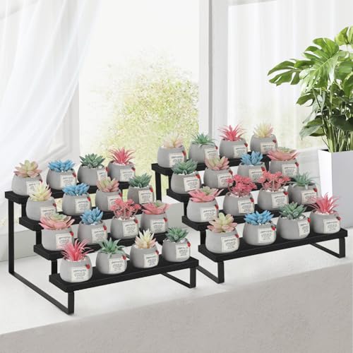 YINMIT Wooden Display Riser Stand, Tiered Perfume and Cologne Organizer Stand, 4 Tier Spice Rack Organizer, Rustic Display Shelf for Candles (4 Tier,2Pack,Black) - color: 4 Tier,2 Pack,Black