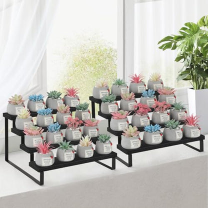 YINMIT Wooden Display Riser Stand, Tiered Perfume and Cologne Organizer Stand, 4 Tier Spice Rack Organizer, Rustic Display Shelf for Candles (4 Tier,2Pack,Black) - color: 4 Tier,2 Pack,Black