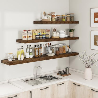 RICHFOCUS 72Inch Floating Shelves for Wall 1Pack|Rustic Brown|8" D - color: Rustic Brown, size: 72"L x 8"D, Set of 1