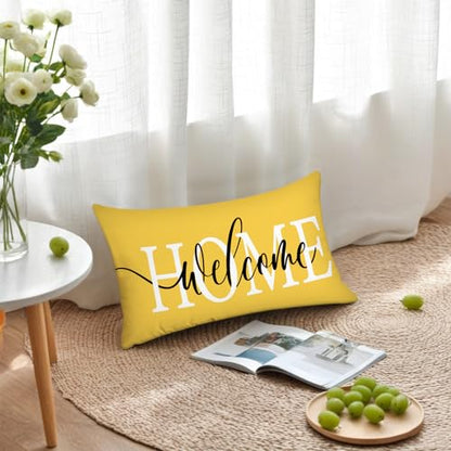 Yellow Lumbar Pillow Covers 12X20 Set of 2, Welcome Home - color: Welcome Home