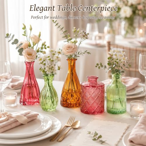 TBWIND 12 Pcs Colorful Glass Bud Vase Set - color: Multicoloured-12pcs, size: 12Pcs