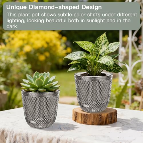QCQHDU 2 Pack Self Watering Pots, 7.2 Inch, with Drainage Holes, Gray - color: Gray, size: 7.2in