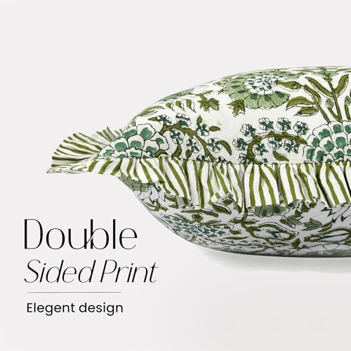 CPC Agate Green Block Print Ruffle Sham Pillow Cover 14x36 Inch, Pack of 1 - color: Agate Green, size: 36" x 14" (Pack of 1)