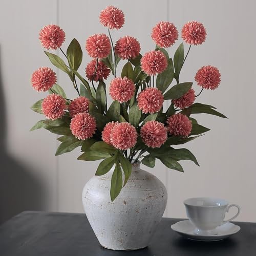6 Pcs 27"Artificial Pompon Mum Silk Flower Stems for Vase (Dusty Pink) - color: Dusty Pink