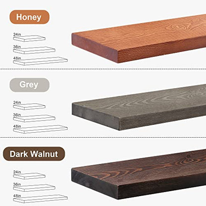 Axeman Floating Shelves for Wall Set of 2-36 Inch Wide x 8 Inch Deep Solid Pine Wood Shelves for Wall - Rustic Floating Wood Shelves for Living Room Bedroom Laundry Room Farmhouse, Dark Walnut - color: Dark Walnut