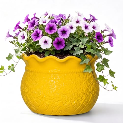 Ceramic Flower Pots 12 Inch, Indoor Plant Pot, Yellow - color: Yellow, size: 12 Inch