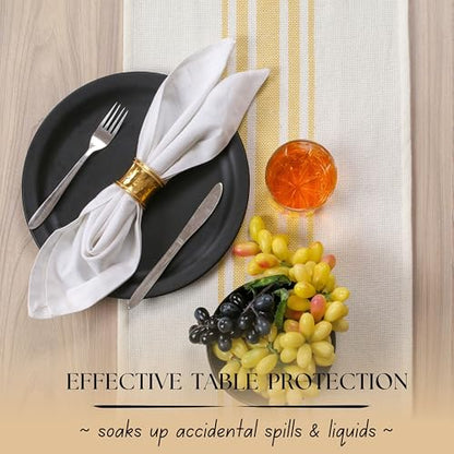 Native Fab Yellow Table Runner 90 Inches Long - Striped Table Cover with Fringes - 100% Cotton, Soft, Tight Weave, Non Slip Tablerunner for Dining, Wedding - Pale Yellow, White (14x90 inches) - color: Pale Yellow White, size: 14x90
