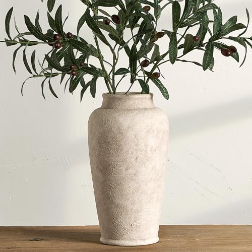 Ceramic Flower Vase, Large Rustic Vase Farmhouse Decorative Tall Vase Floral Pottery Vases for Home Decor Table Living Room Entryway Mantel Bedroom Bathroom Kitchen - 12" D - color: 12"- D