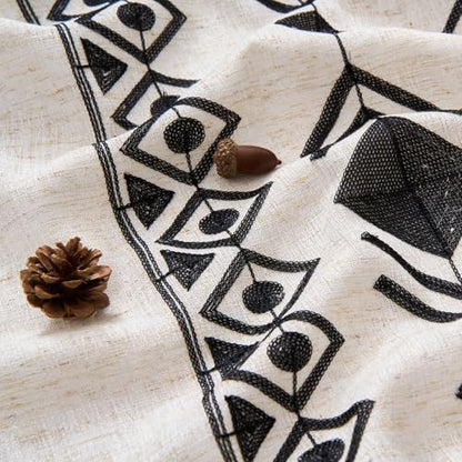 Black Boho Linen Curtains 84 Inch 2 Panels for Living Room Bedroom - color: Geometric-black, size: 52"W x 84"L (Pack of 2)