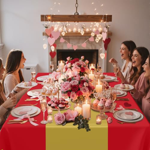Smiry Disposable Rectangle Plastic 54 x 108 Inch Table Cloth 3 Pack - color: Gold and Red