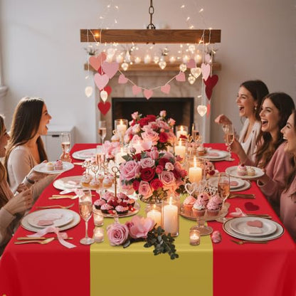 Smiry Disposable Rectangle Plastic 54 x 108 Inch Table Cloth 3 Pack - color: Gold and Red