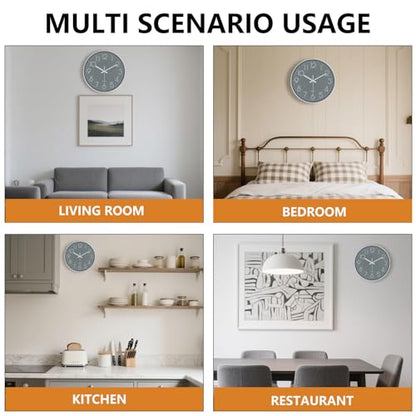 Silent Wall Clocks Battery Operated 8 Inch, Analog Wall Clock with Oversized Number Tempered Glass Clock Face, Quartz Non Ticking Wall Clocks for Living Room Bedroom Kitchen Office, Grey - color: Gray, size: 8 Inch