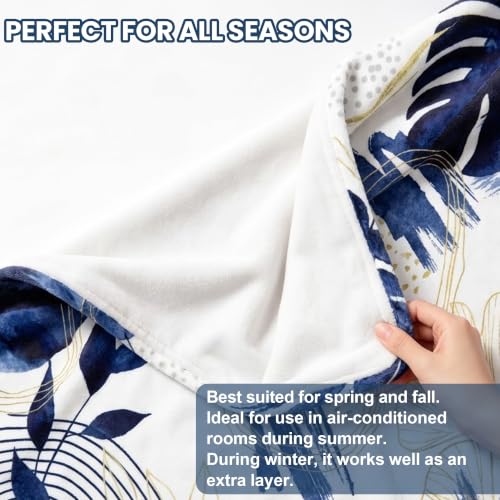 Blue Leaf Throw Blanket, Navy Blue and Gold, 50x60 in - color: Blue, size: 50"Wx60"L