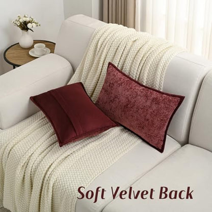FUTEI Pack of 2 Chenille Soft Throw Pillow Covers 12x20 Inch, Burgundy - color: Burgundy, size: 20" x 12" (Pack of 2)