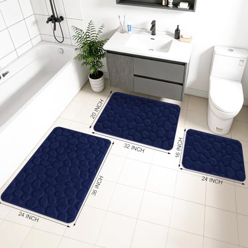 Memory Foam Bath Mat 36x24, Soft Absorbent Bathroom Rug, DarkBlue - color: Darkblue, size: 24"x36"