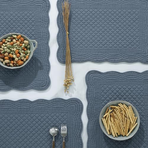 HOMBYS Quilted Placemats Set of 6 Washable-13x18 inches Rectangular Placemats for Kitchen Table-100% Cotton Fabric Rectangular Table Mats, (Blue) - color: Blue