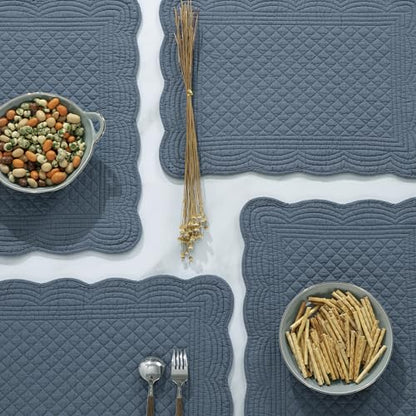 HOMBYS Quilted Placemats Set of 6 Washable-13x18 inches Rectangular Placemats for Kitchen Table-100% Cotton Fabric Rectangular Table Mats, (Blue) - color: Blue